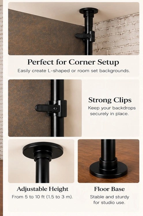 Premium 3-Pole Floor-to-Ceiling Backdrop Stand | Perfect for Corner & Room Setups