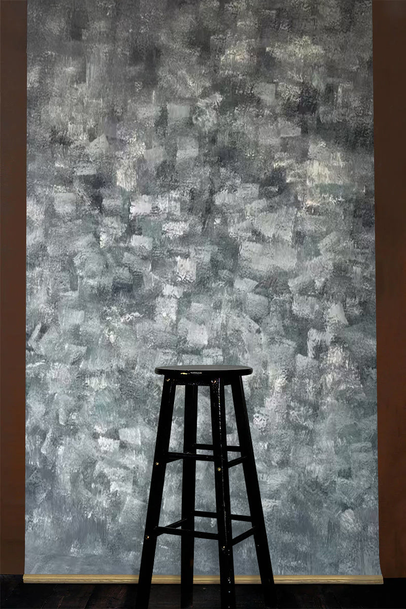Clotstudio Abstract Storm Gray Textured Hand Painted Canvas Backdrop #579