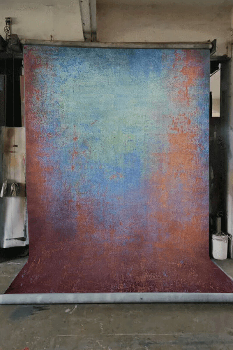 Clotstudio Abstract Orange Blue Textured Hand Painted Canvas Backdrop #clot423
