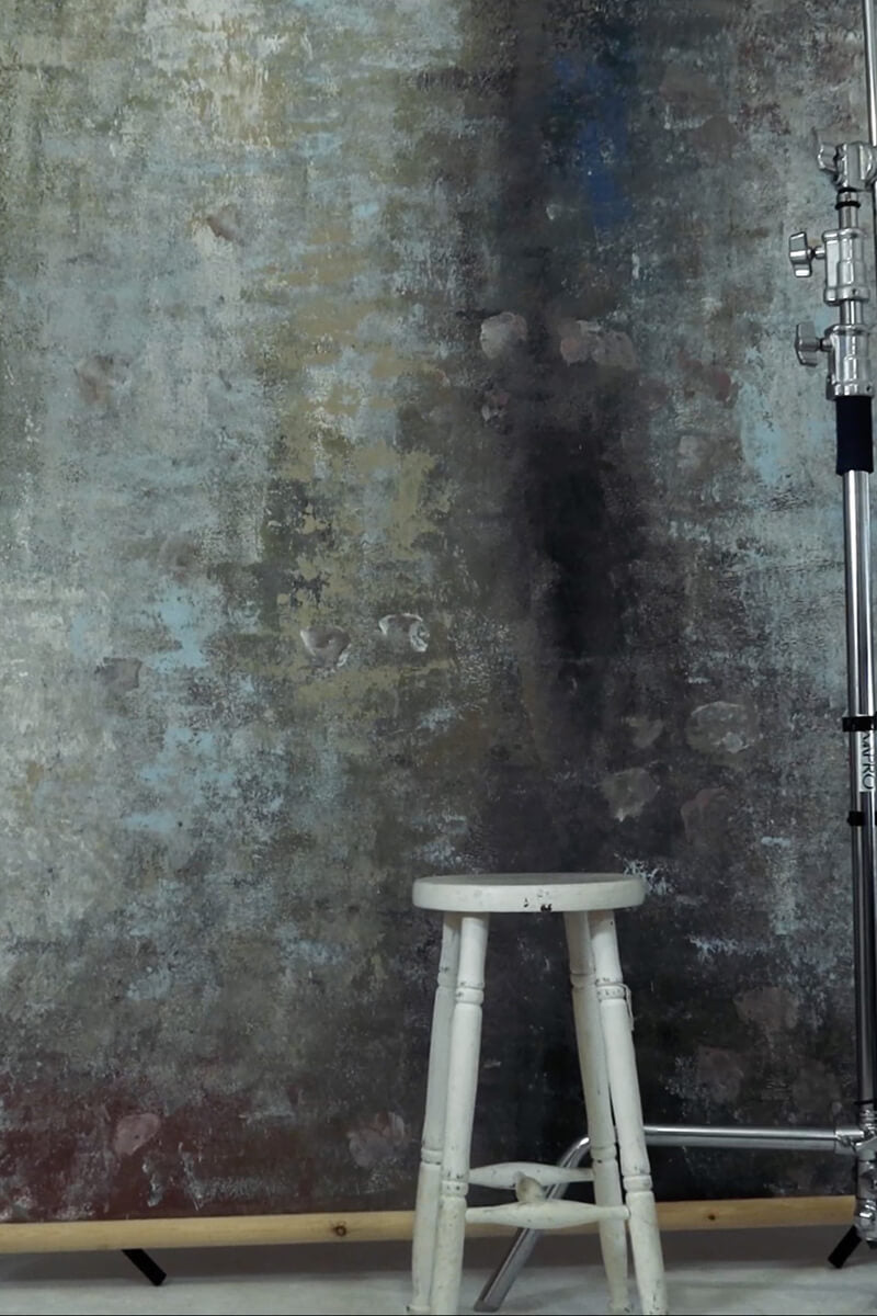 Clotstudio #139 hand-painted canvas backdrop in yellow with blue green spray textured, perfect for portrait photography