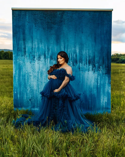 IN STOCK-Clotstudio Blue Textured Hand Painted Canvas Backdrop #clot511