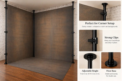 Premium 3-Pole Floor-to-Ceiling Backdrop Stand | Perfect for Corner & Room Setups