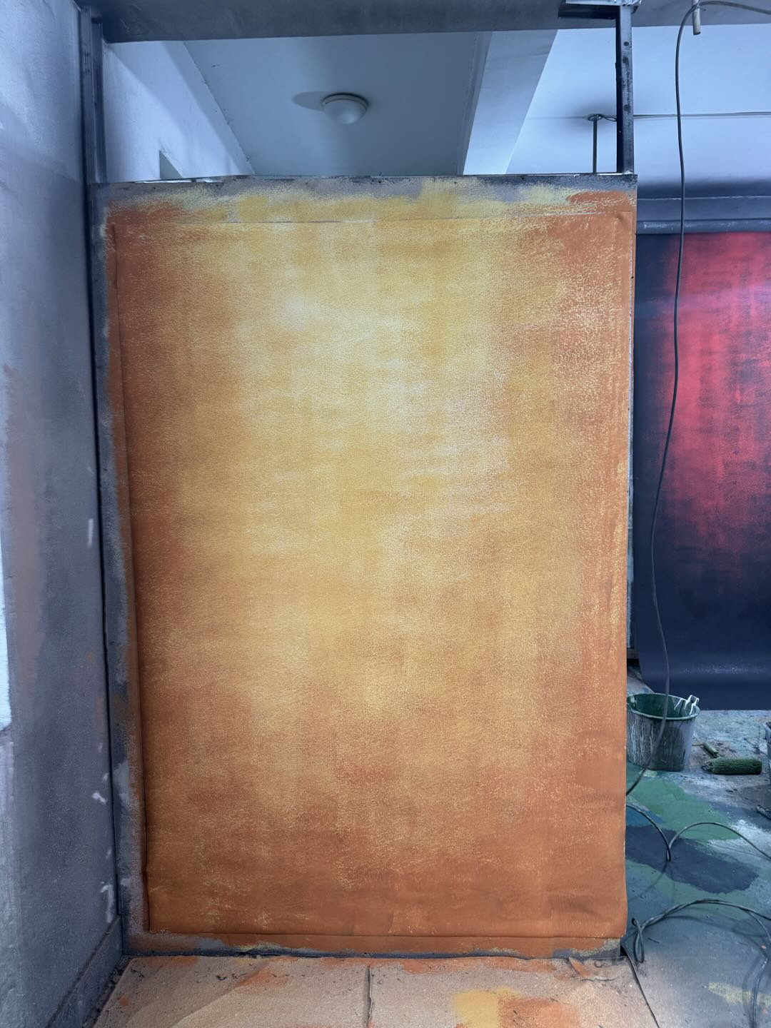 Clotstudio Abstrakter, gelb strukturierter, handbemalter Leinwandhintergrund #clot454