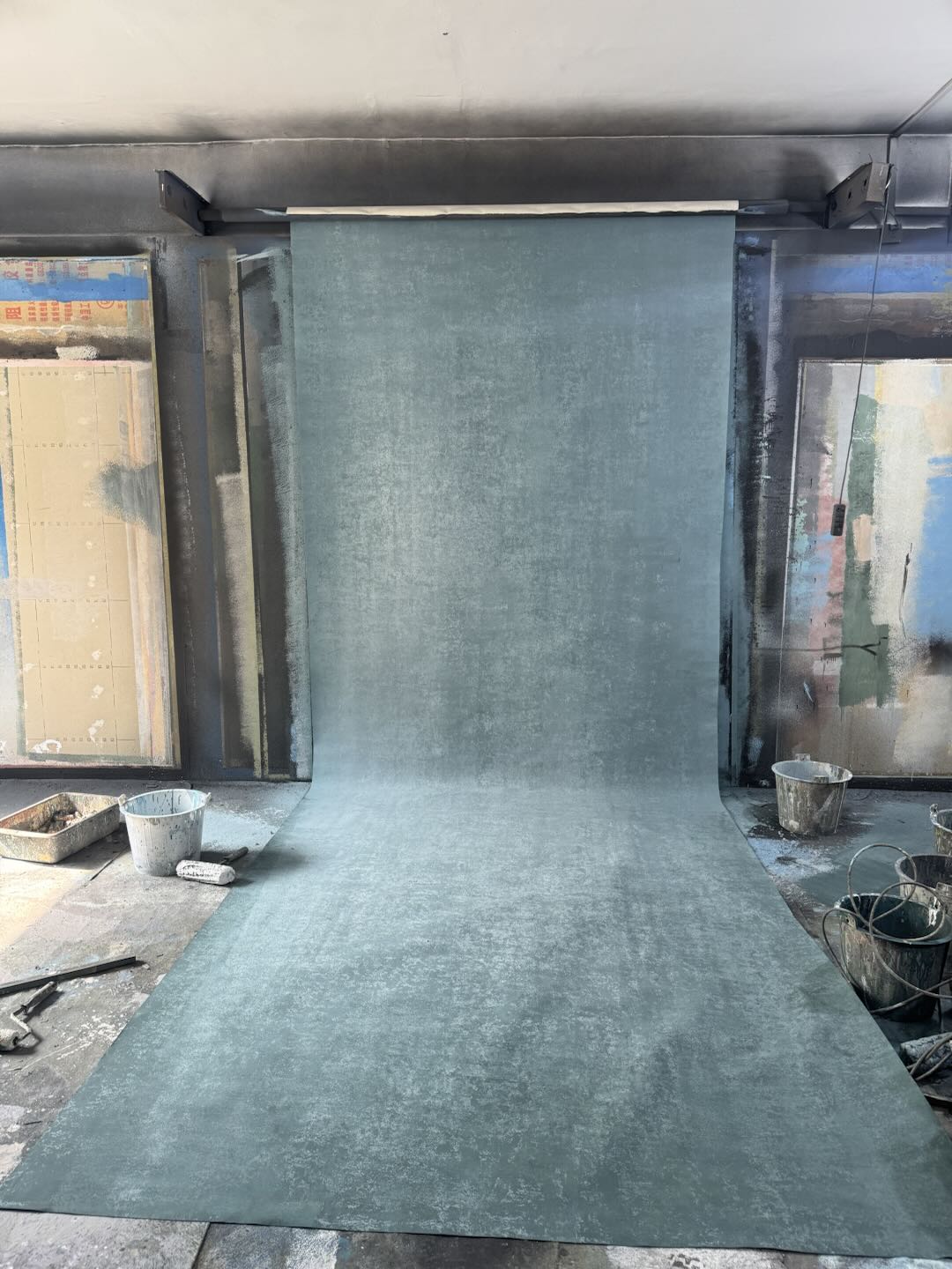 Clotstudio Gray Blue Textured Hand Painted Canvas Backdrop #clot498