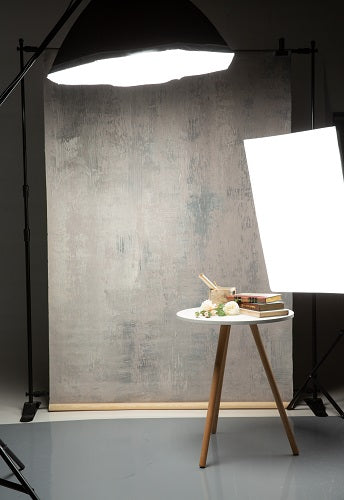 Clotstudio Abstract Grey with Light Beige Blue Textured Hand Painted Canvas Backdrop #clot 51