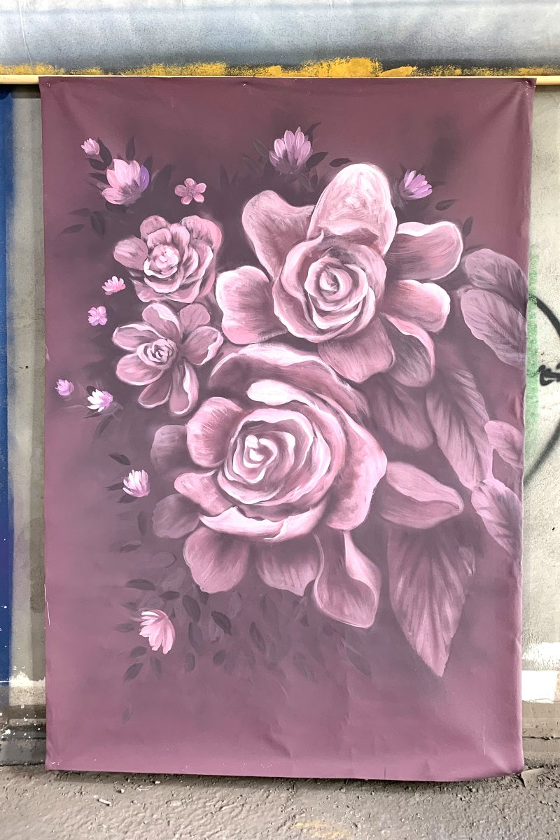 Clotstudio Fine Art Dark Pink Flower Hand Painted Backdrop #clot462