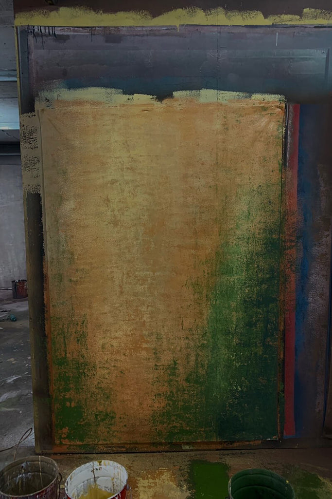 Clotstudio Abstract Ochre Green Textured Hand Painted Canvas Backdrop #clot210
